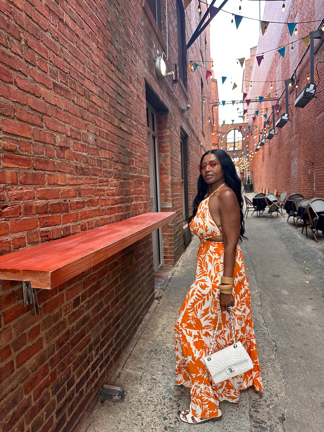 Mykonos Floral Orange and White Maxi Dress