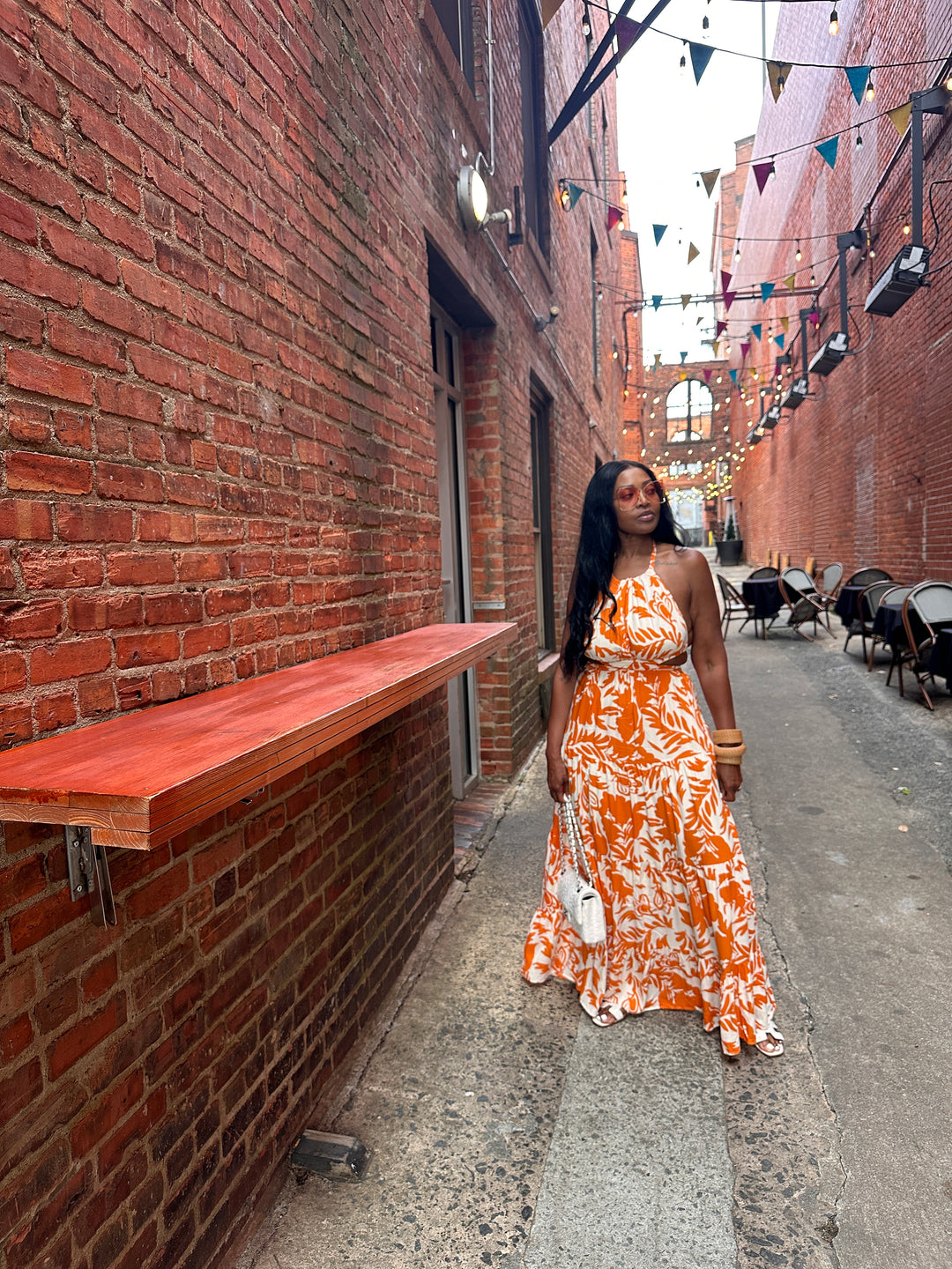 Mykonos Floral Orange and White Maxi Dress