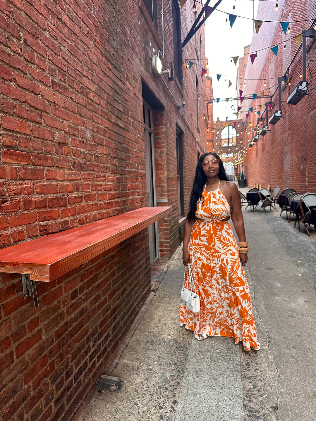 Mykonos Floral Orange and White Maxi Dress