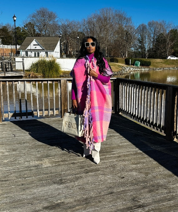 RESTOCKED Rich Auntie Aspen Winter Open Front Corded Kimono - Hot Pink, Purple Lavender and Cream Blend Ships 3/24