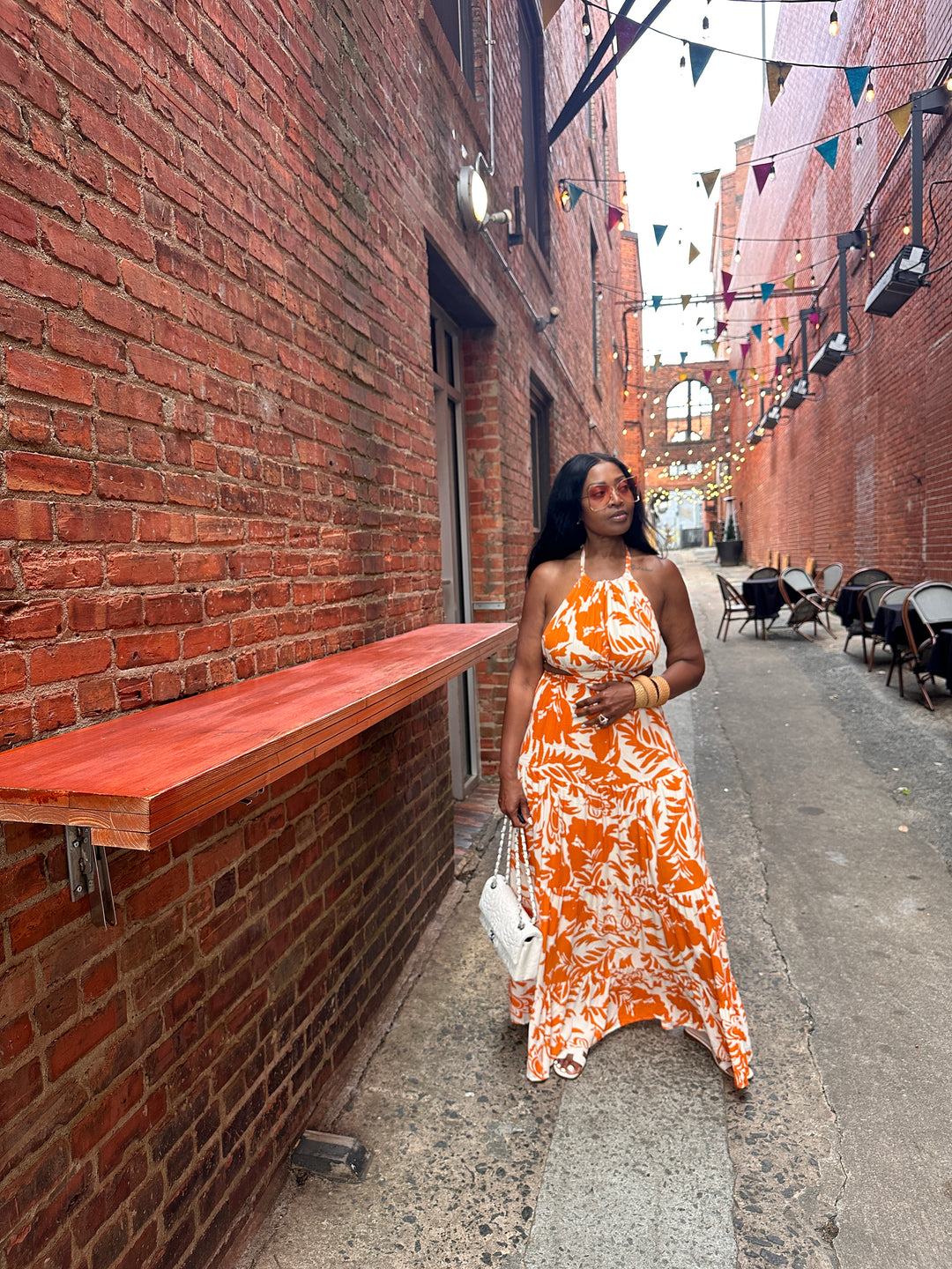 Mykonos Floral Orange and White Maxi Dress