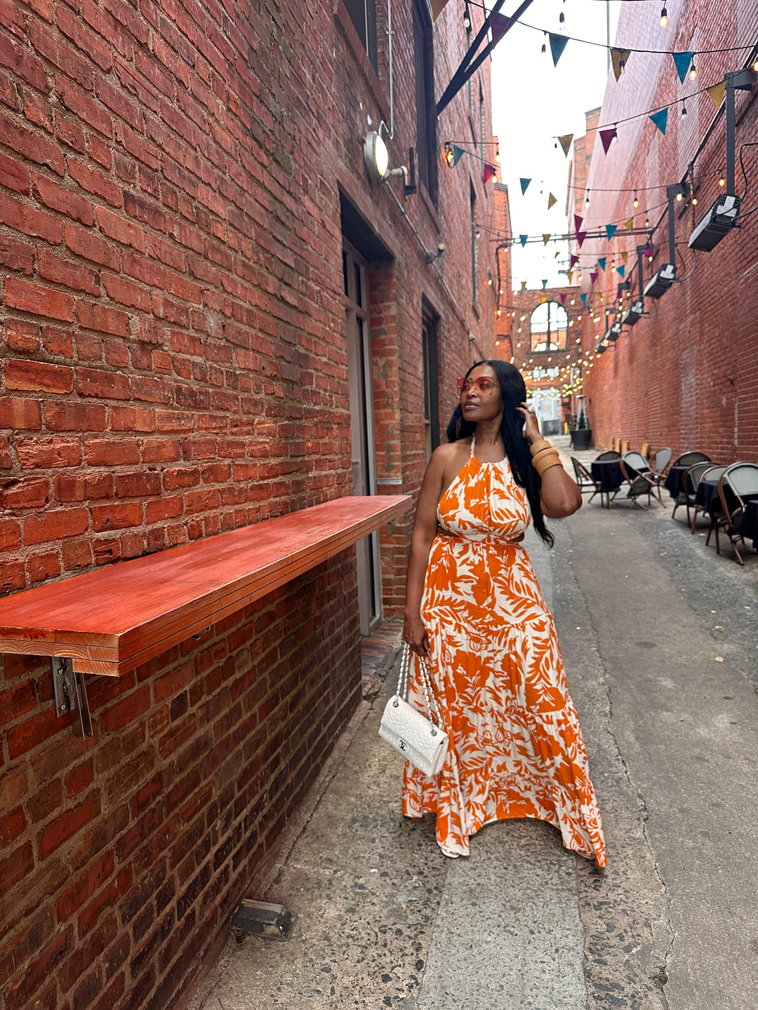 Mykonos Floral Orange and White Maxi Dress