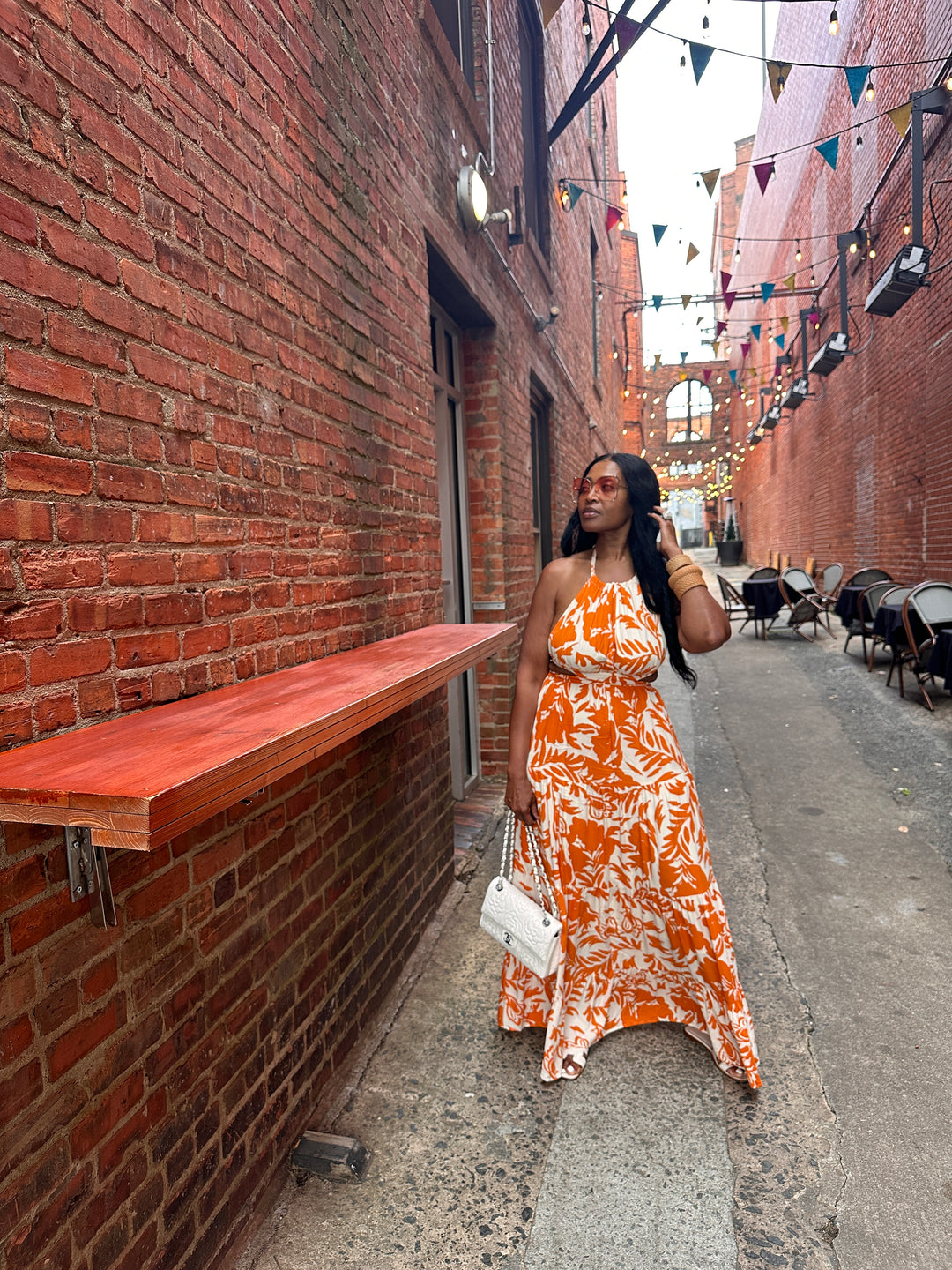 Mykonos Floral Orange and White Maxi Dress