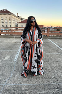 RESTOCKED Hooded Winter Open Front Poncho - Grey Orange and Black Blend