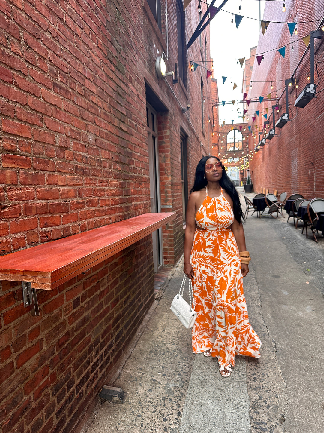 Mykonos Floral Orange and White Maxi Dress