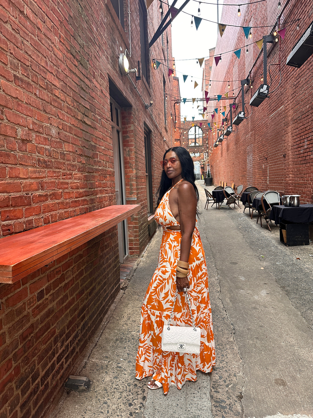 Mykonos Floral Orange and White Maxi Dress