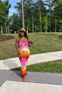 Summertime  Racerback Maxi Dress - Orange and Fuchsia Blend