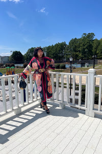Ghana Open Front Kimono Long Kimono with matching scarf- Wine Black  Blend