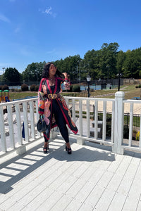 Ghana Open Front Kimono Long Kimono with matching scarf- Wine Black  Blend