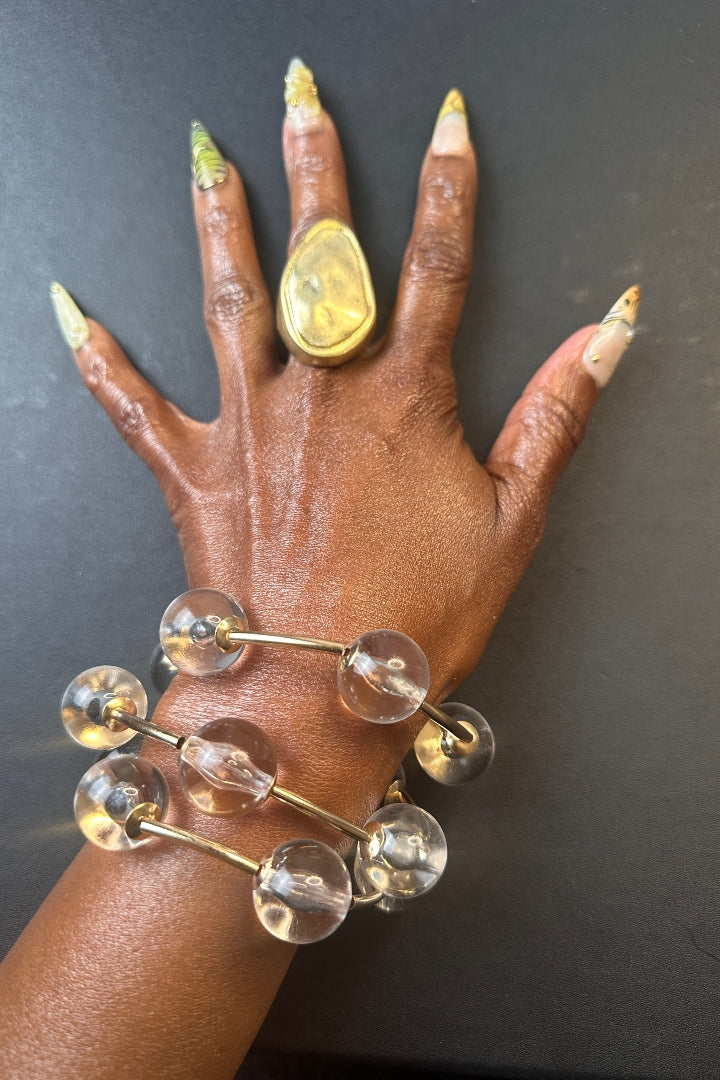 Mid Size Gold Nugget Accent Stretch Ring- Amber Topaz