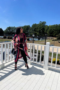 Ghana Open Front Kimono Long Kimono with matching scarf- Wine Black  Blend