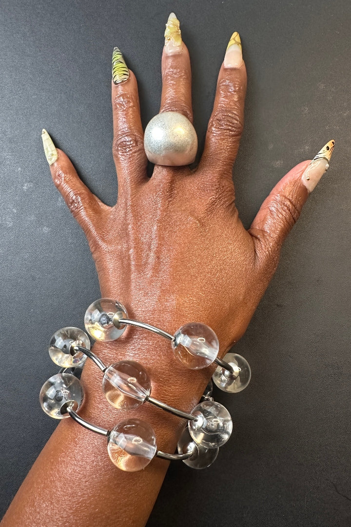Halo Large Bubble Clear Stretch 3 piece Stacked Bracelet Set - Clear and Silver