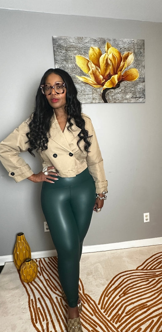 Stretch Faux Leather Leggings - Hunter Green S-XL