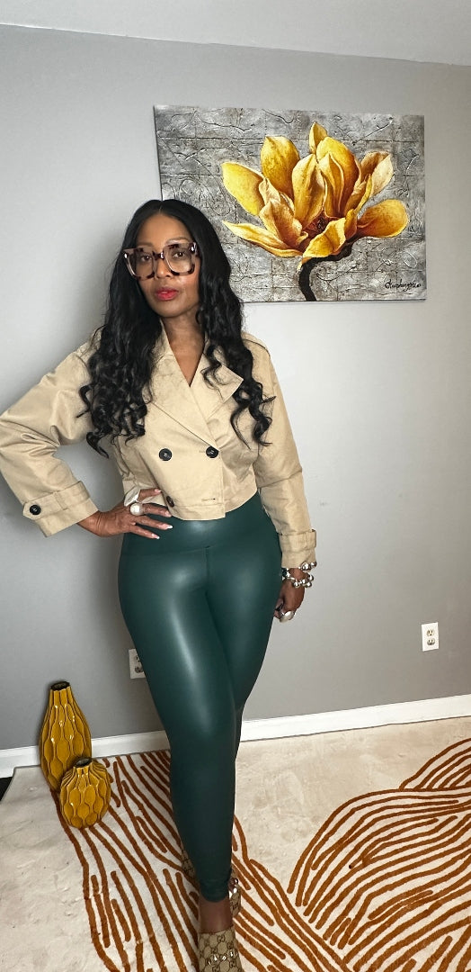 Stretch Faux Leather Leggings - Hunter Green S-XL