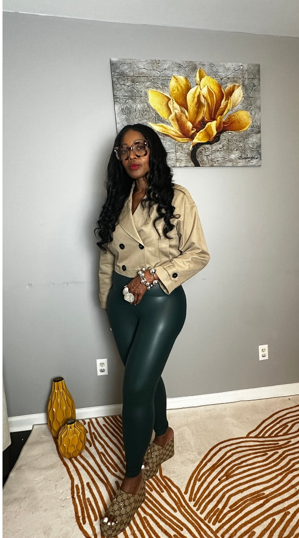 Stretch Faux Leather Leggings - Hunter Green S-XL