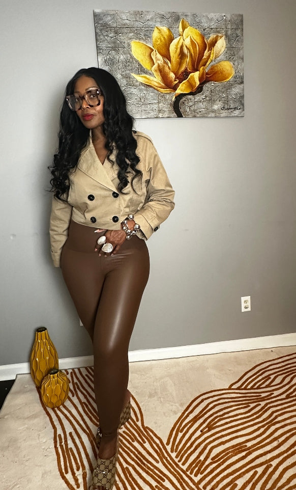 Stretch Faux Leather Leggings - Brown S-XL
