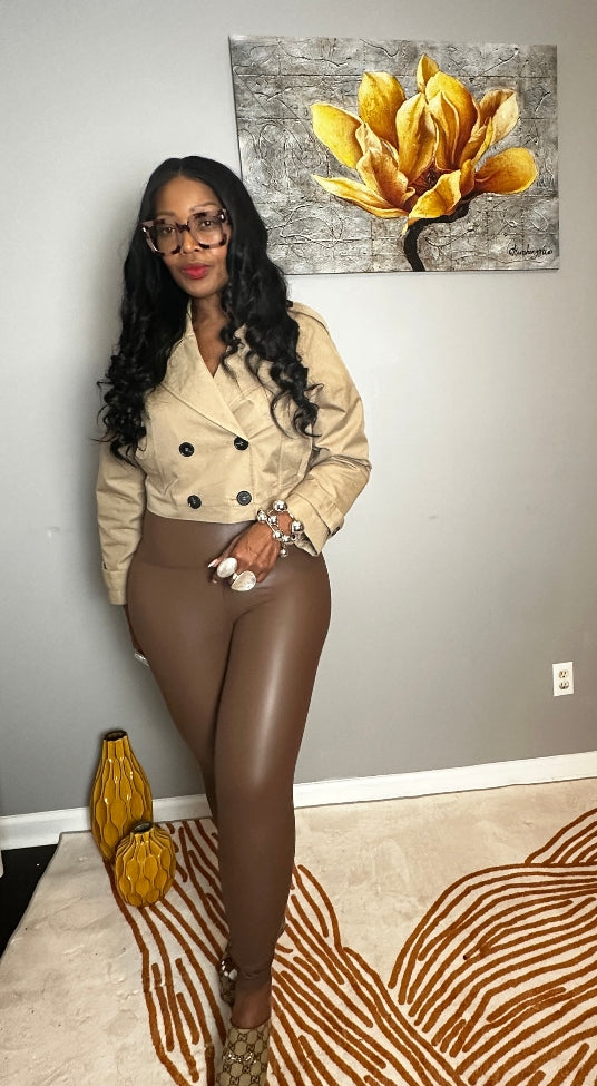 Stretch Faux Leather Leggings - Brown S-XL