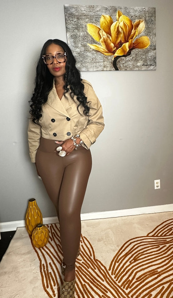 Stretch Faux Leather Leggings - Brown S-XL