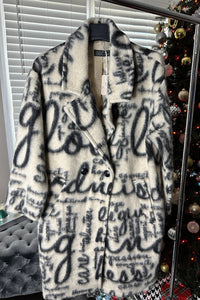 Rich Auntie  Double Breasted Love Language Coat -Cream and Black