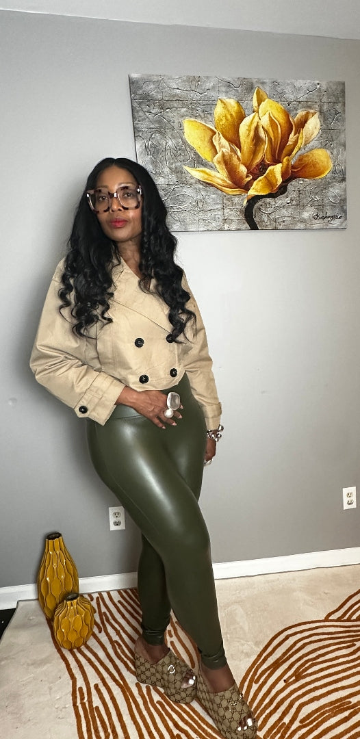 Stretch Faux Leather Leggings - Dark Olive S-XL
