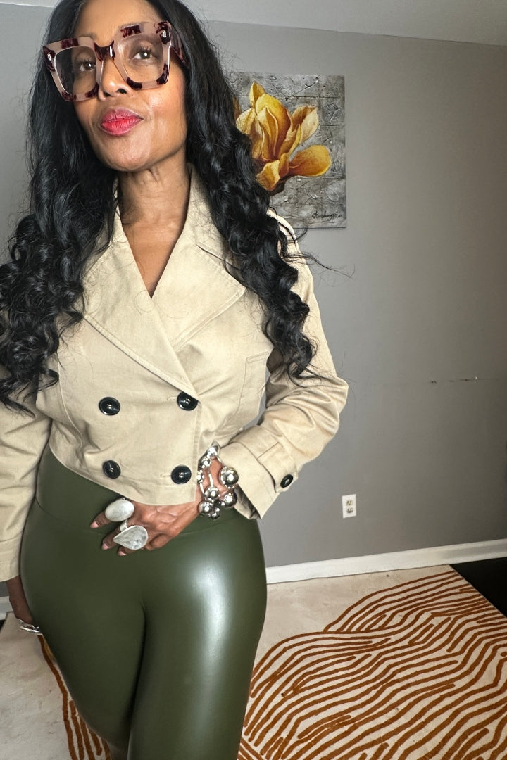 Stretch Faux Leather Leggings - Dark Olive S-XL