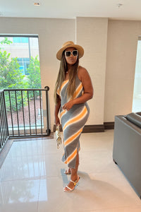 Summer Nights Side Split Midi Dress- Charcoal Grey and Orange Blend