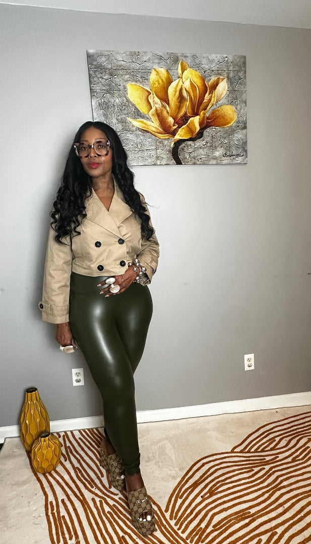 Stretch Faux Leather Leggings - Dark Olive S-XL