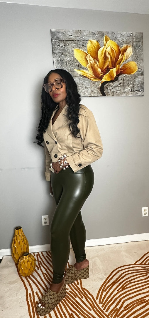 Stretch Faux Leather Leggings - Dark Olive S-XL