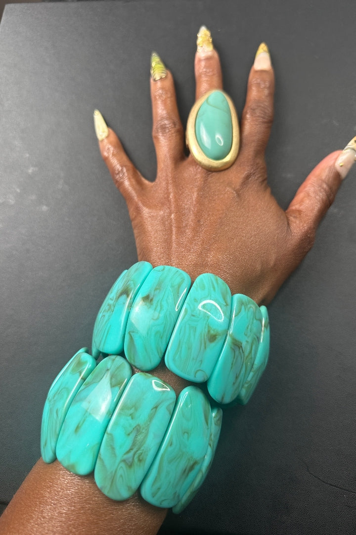 Stretch Long Toothed Bracelet  - Turquoise