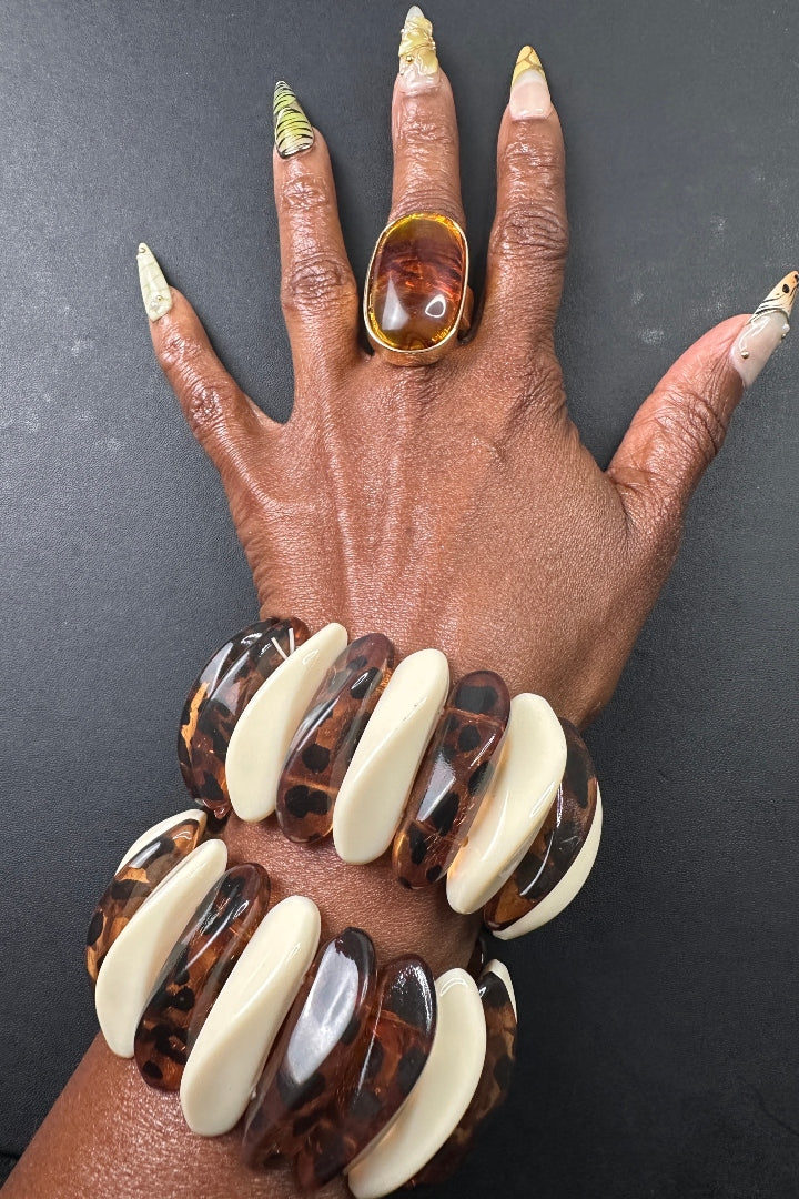 Stretch Dimensional Bracelet  - Ivory Leopard Blend
