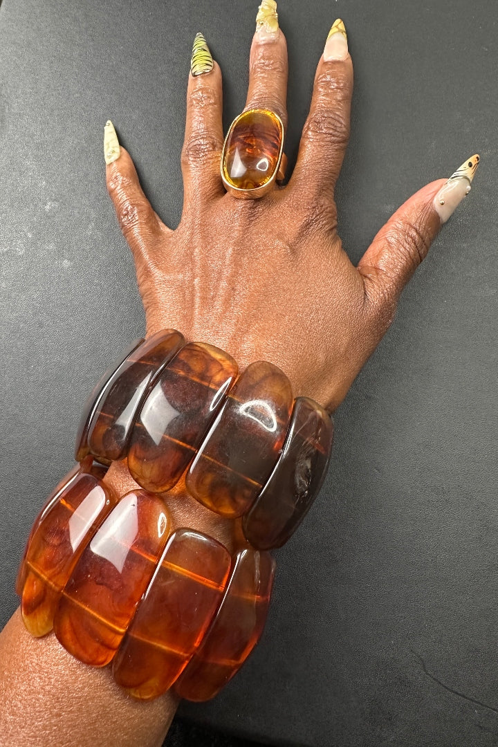 Stretch Long Toothed Bracelet  - Amber Topaz