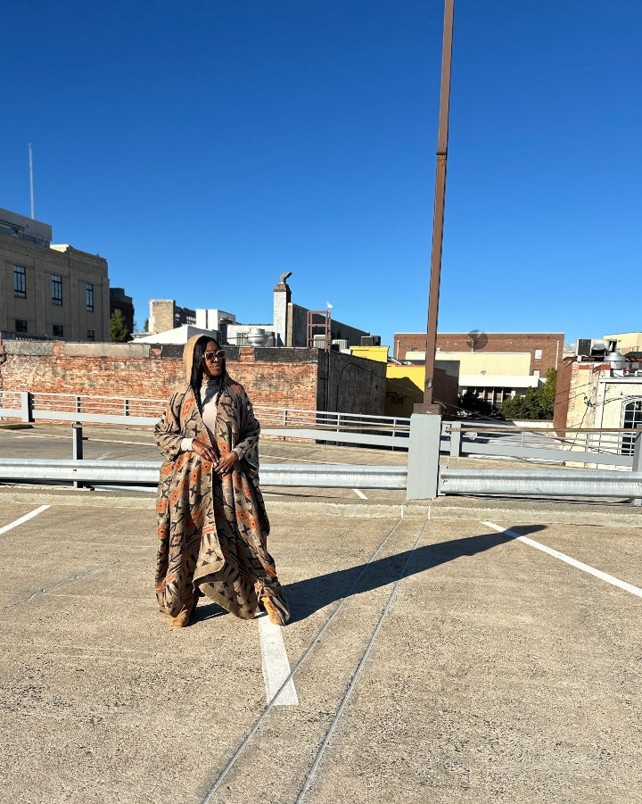 NEW Hooded Winter Open Front Poncho Coat - Rust Tan Chocolate Blend Ships 10/30