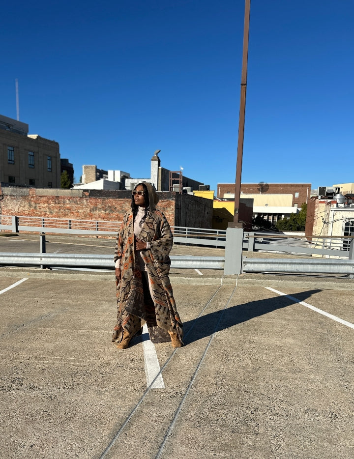 NEW Hooded Winter Open Front Poncho Coat - Rust Tan Chocolate Blend Ships 10/30