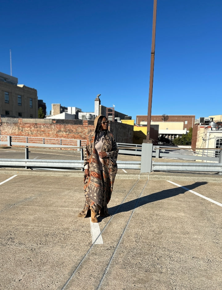 NEW Hooded Winter Open Front Poncho Coat - Rust Tan Chocolate Blend Ships 10/30