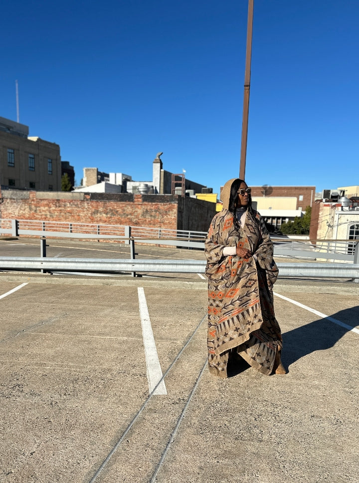 NEW Hooded Winter Open Front Poncho Coat - Rust Tan Chocolate Blend Ships 10/30