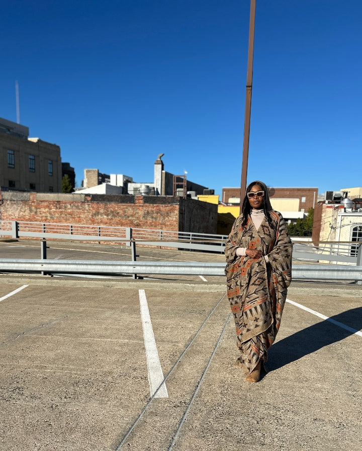 NEW Hooded Winter Open Front Poncho Coat - Rust Tan Chocolate Blend Ships 10/30