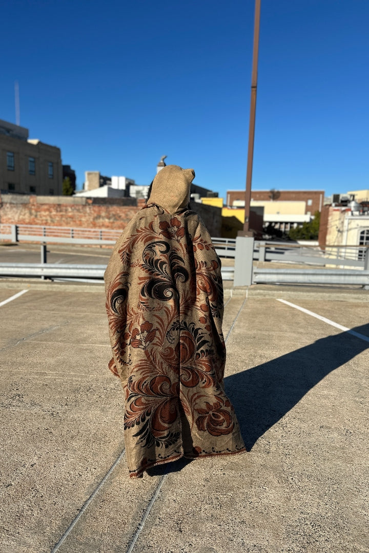 NEW Hooded Winter Open Front Poncho Coat -  Chocolate Tan Black Blend Ships 10/30