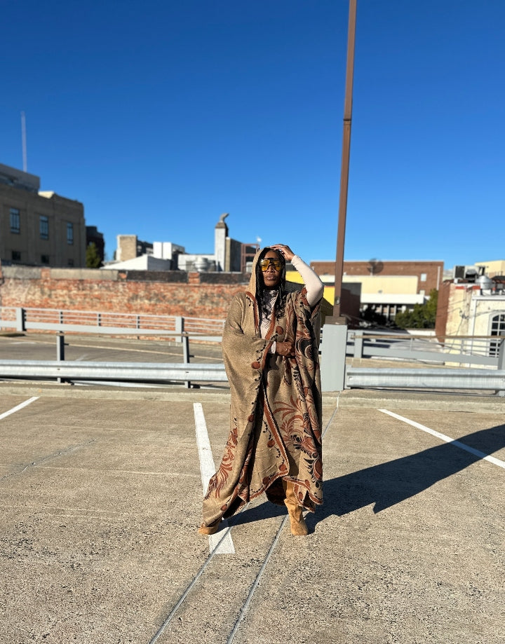 NEW Hooded Winter Open Front Poncho Coat -  Chocolate Tan Black Blend Ships 10/30
