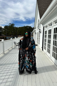 Restocked Hooded Winter Open Front Poncho - Black Grey Blue Green Blend Ships 2/26