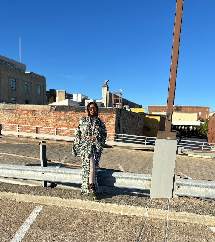 NEW Camo Denim Distressed Cut Out  Open Front Long Cardigan - Dark Denim Blue Ships 11/7