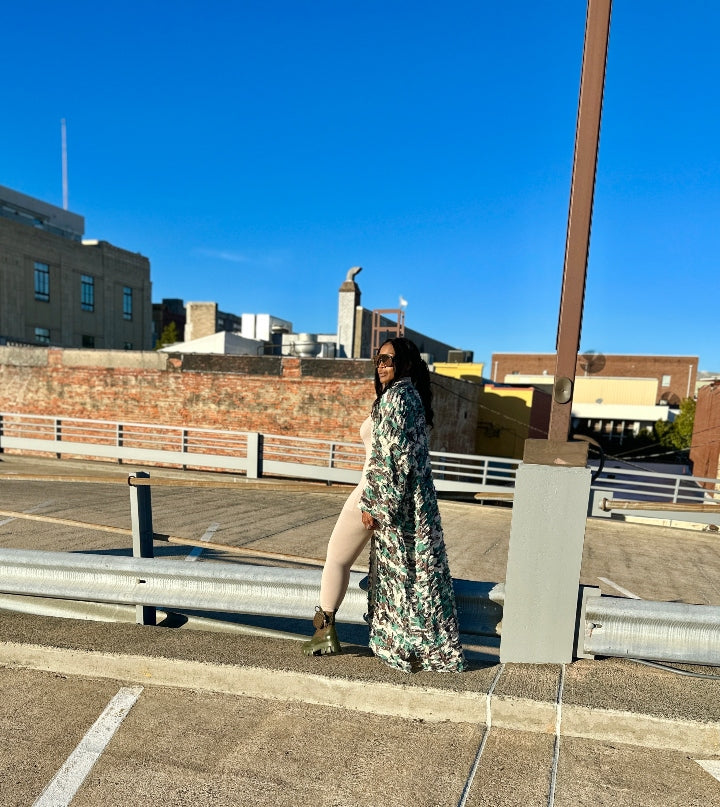 NEW Camo Denim Distressed Cut Out  Open Front Long Cardigan - Dark Denim Blue Ships 11/7