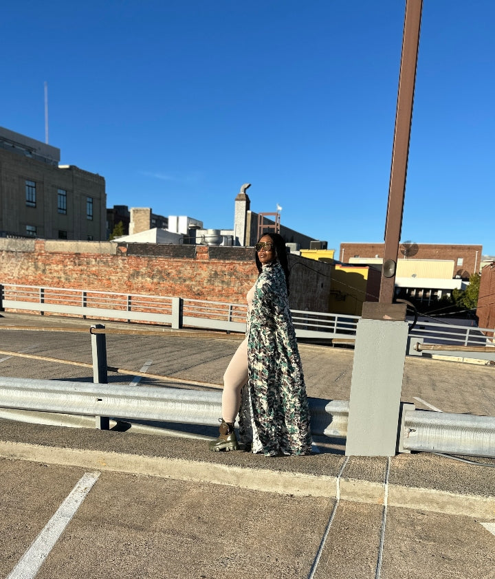 NEW Camo Denim Distressed Cut Out  Open Front Long Cardigan - Dark Denim Blue Ships 11/7