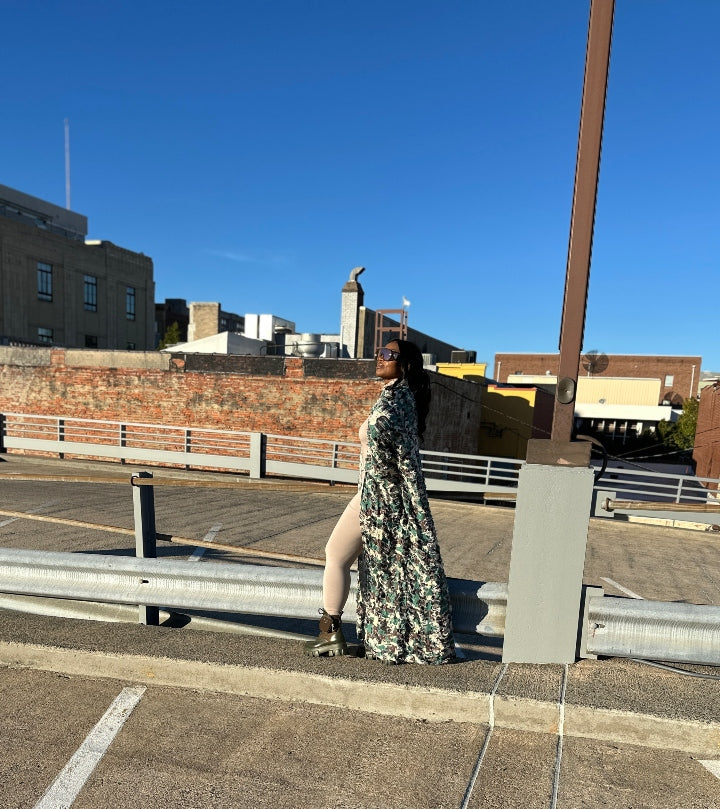 NEW Camo Denim Distressed Cut Out  Open Front Long Cardigan - Dark Denim Blue Ships 11/7