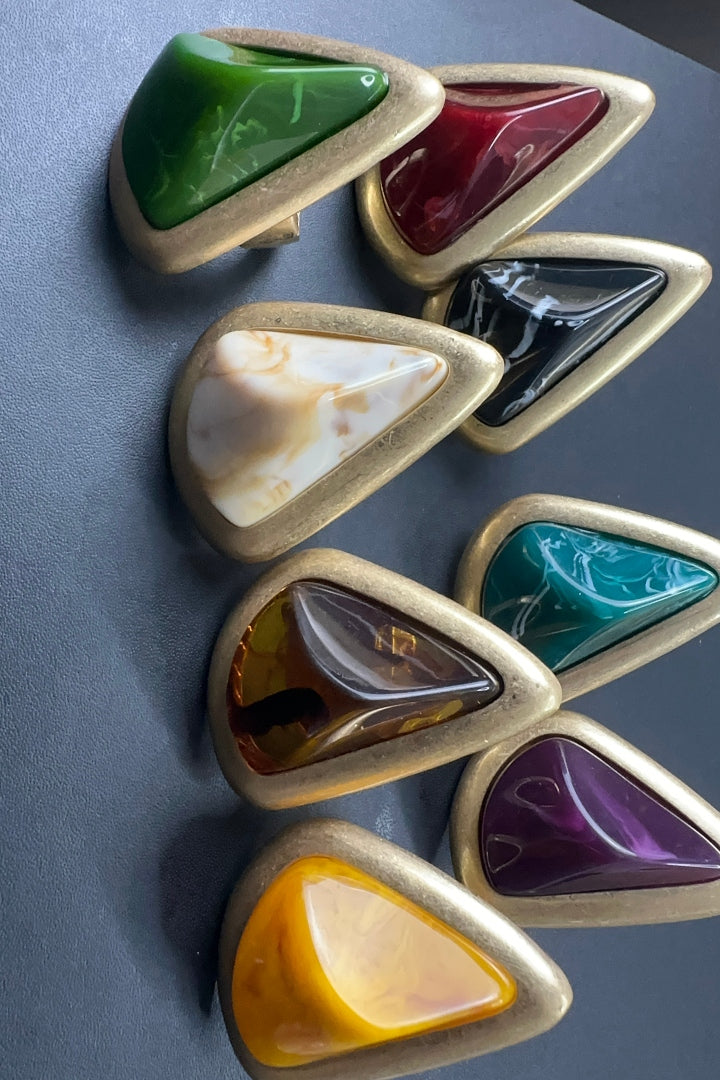 Oversized Triangle Ring with Gold Trim stretch Ring- Mustard