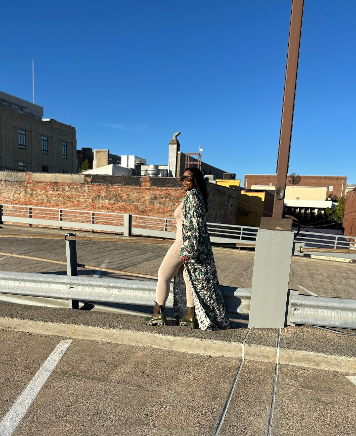 NEW Camo Denim Distressed Cut Out  Open Front Long Cardigan - Dark Denim Blue Ships 11/7