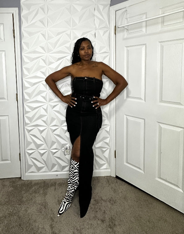 NEW Black Denim Cargo dress with belt and front split