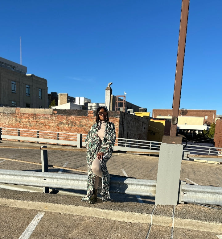 NEW Camo Denim Distressed Cut Out  Open Front Long Cardigan - Dark Denim Blue Ships 11/7