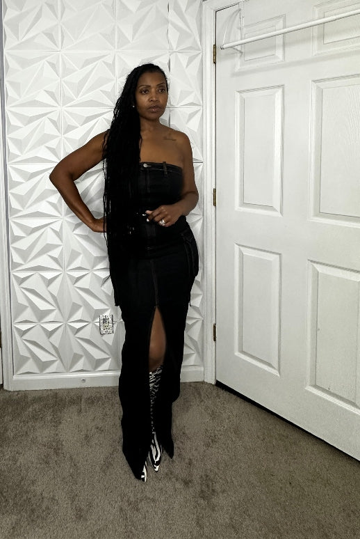NEW Black Denim Cargo dress with belt and front split