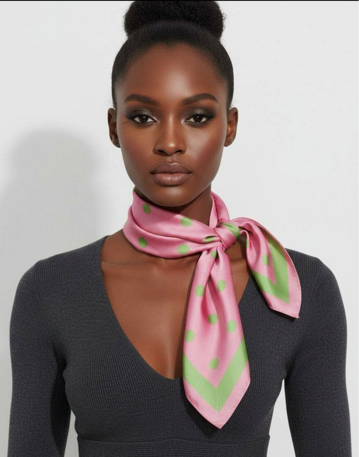 Pink and Green Polka Dot Scarf
