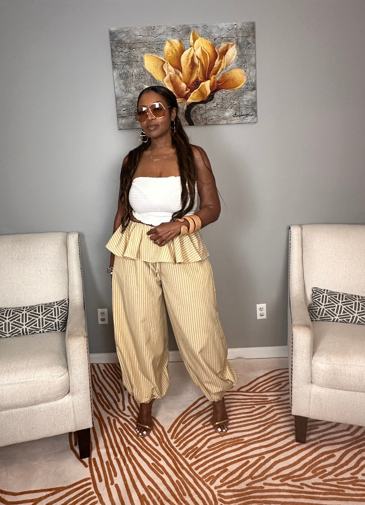 NEW Luxe Layered Peplum Pants - Tan and Beige Striped